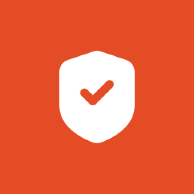 White shield symbol on orange backdrop
